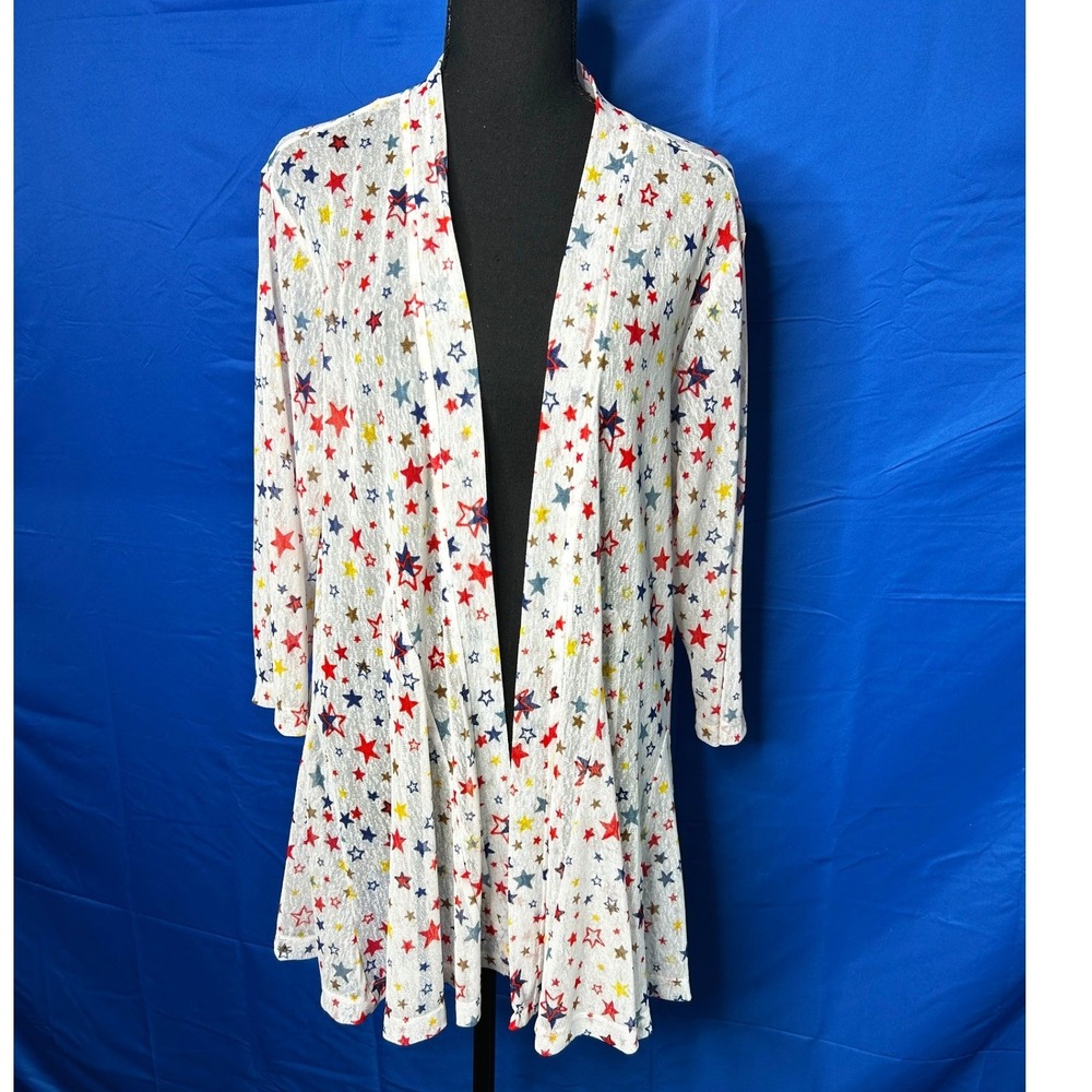Womens Multicolor Star Novelty Print Open Front Cardigan Sz XLP Whimsical Flowy